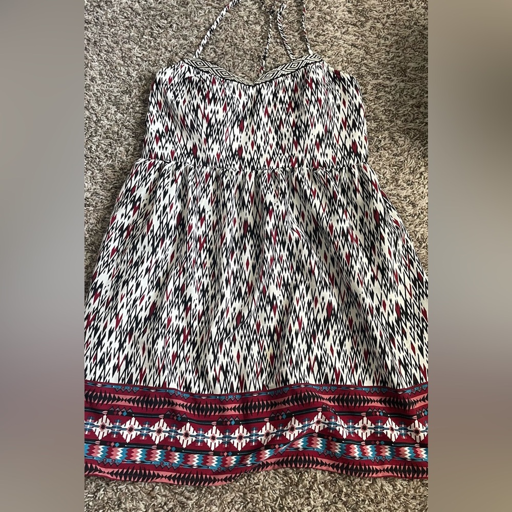 Elegant Black and Red Patterned A-Line Dress